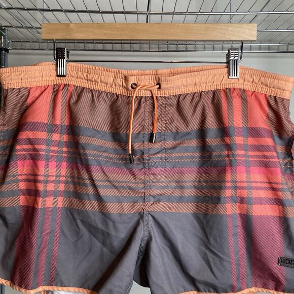 Boss Men's Orange Gray Plaid Bathing Suit Size L Swim Trunks‎ Pool Beach Resort - Picture 9 of 12